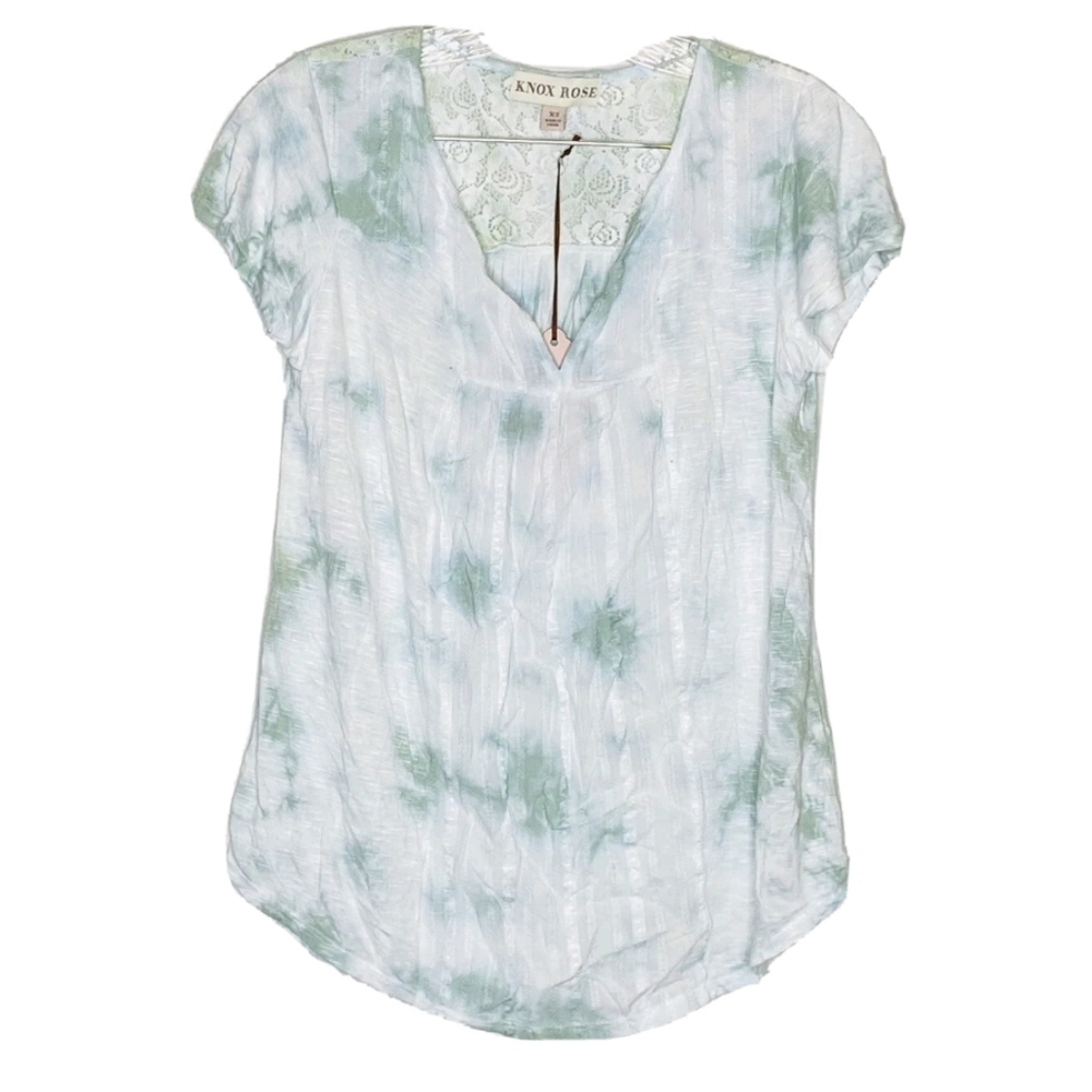 Knox Rose Women's Tie Dye Green Lace Short Sleeve T-Shirt, Small - Picture 2 of 8
